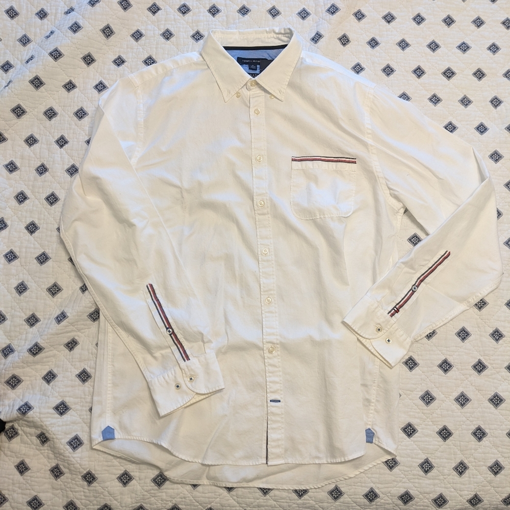 Tommy Hilfiger White Button Up Men's Large/XL Shirt